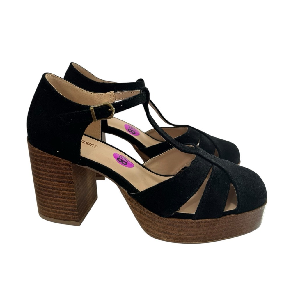 Platform T-Strap Mary Jane Heels Black Cage Peep Toe Block Heel Sandal Shoes 8.5